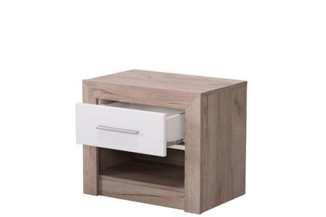 Sydney Grey Oak and White Gloss Bedside with 1 Drawer and Open Shelf- 11008673