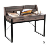 Vivo Modern Dark Walnut Effect Writing Study Desk with Drawers and Hutch