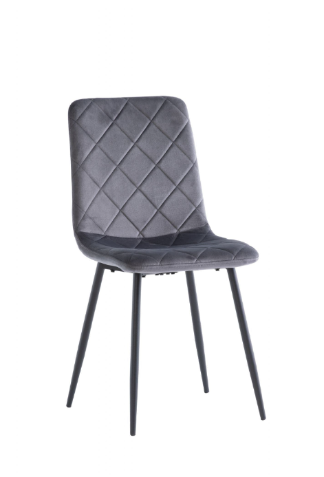 Vella Grey Velvet Dining Chairs with Black Legs Set Of 2