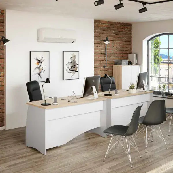 Pronte White and Canadian Oak Effect Contemporary Office Desk - 0F4625A