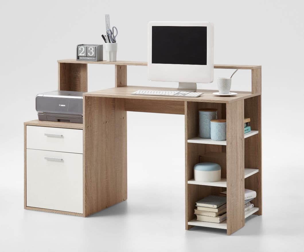 Sense Desk with Hutch in Oak & White