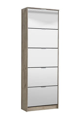 Sydney- 5 Drawer Mirrored and Oak Effect Shoe Storage Cabinet - 11008552