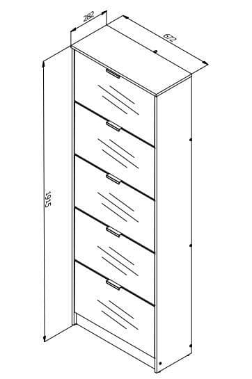 Sydney- 5 Drawer Mirrored and Oak Effect Shoe Storage Cabinet - 11008552