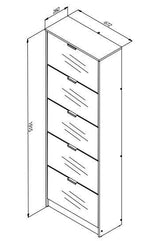 Sydney- 5 Drawer Mirrored and Oak Effect Shoe Storage Cabinet - 11008552