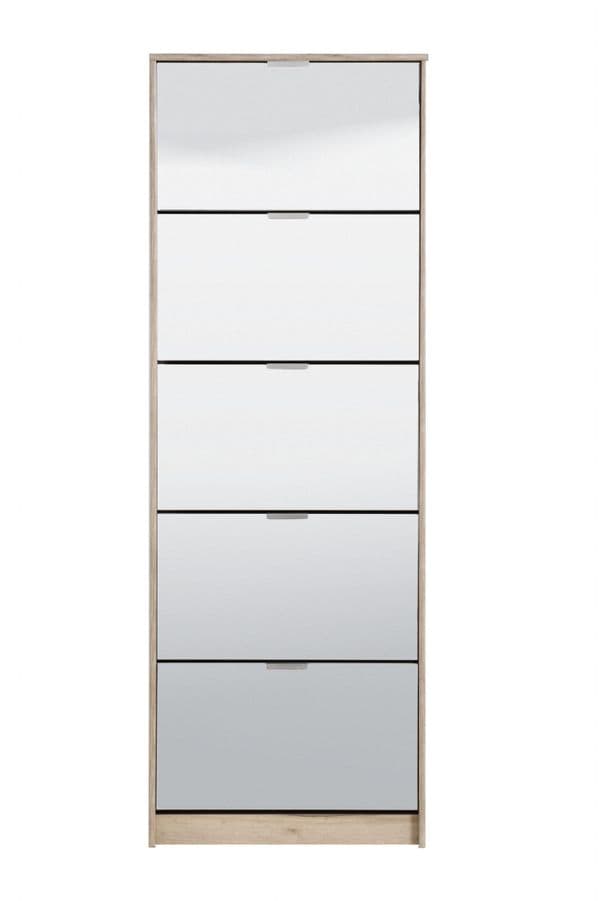 Sydney- 5 Drawer Mirrored and Oak Effect Shoe Storage Cabinet - 11008552