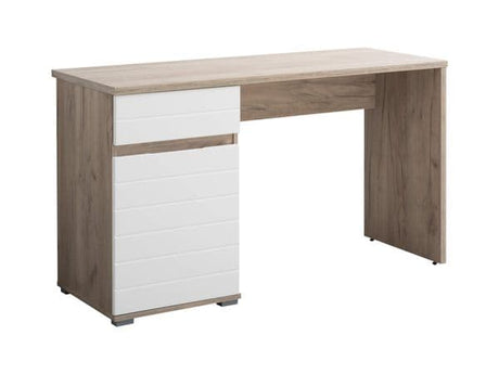 Verona Oak and White Gloss Desk With Drawer and Cupboard- 11008650