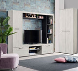 Ferrara Entertaiment Unit Wall TV Cabinet in White Oak and Black -11008353