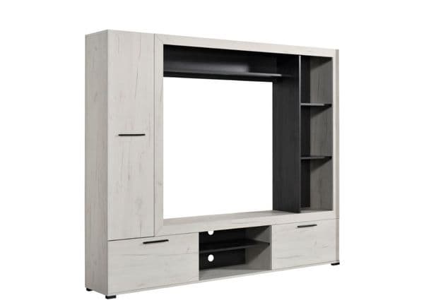 Ferrara Entertaiment Unit Wall TV Cabinet in White Oak and Black -11008353