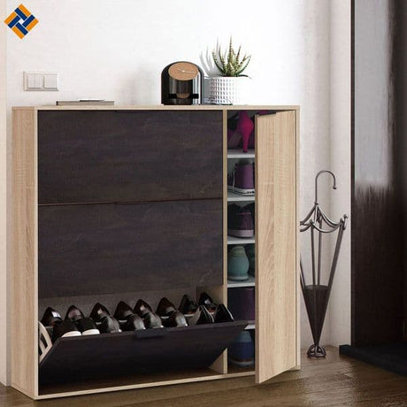 Marko Classy Oak Effect And Oxido Dark Brown Shoe Cabinet with 4 Doors - 0X7818F