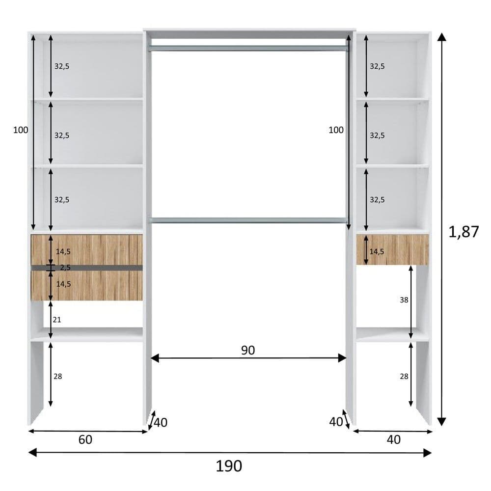 Zen Open Door Wardrobe in White & Natural Oak