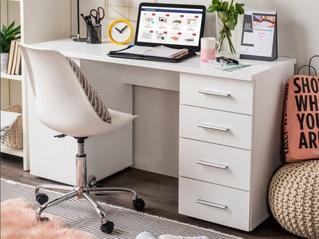 Karma Desk With Drawers and Cupboard in Pure White