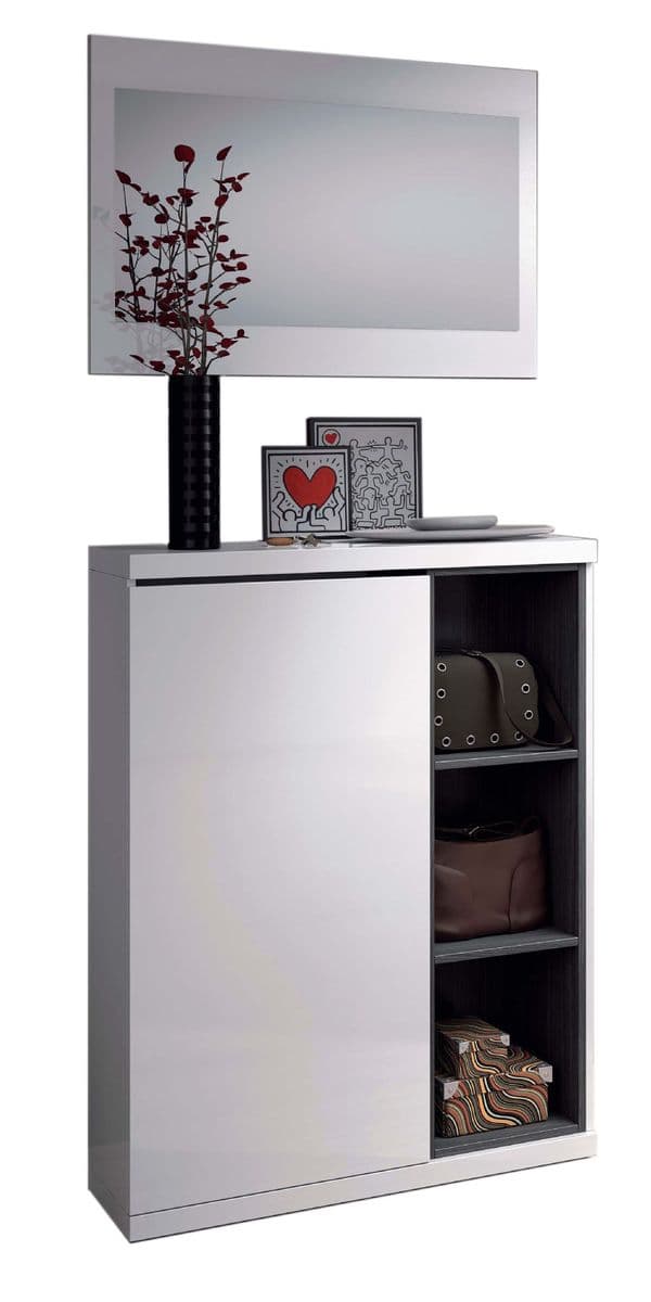 Tundi White and Grey Shoe Storage Cupboard with Mirror- 0G6749BO