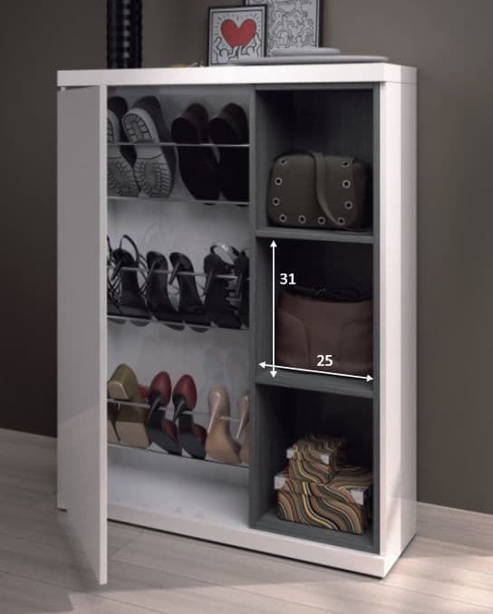 Tundi White and Grey Shoe Storage Cupboard with Mirror- 0G6749BO